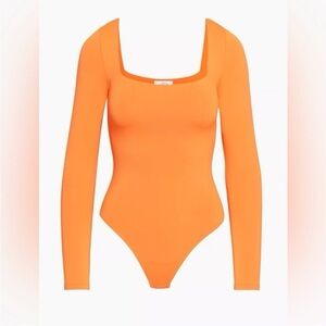 Babaton Orange Long Sleeve Square Neck Bodysuit